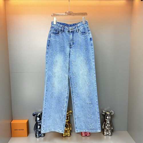 Louis Vuitton Jacquard Monogram Wide-leg Jeans: Classic Refinement