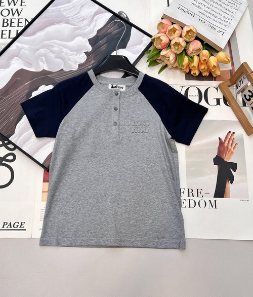 Miu Miu Casual Color-Blocked Short-Sleeve Round Neck T-Shirt
