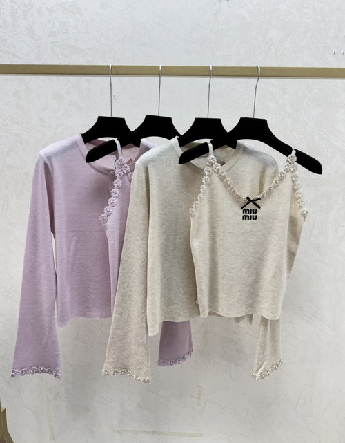 Miu Miu Autumn Solid Color Floral Beaded Knit Camisole Set