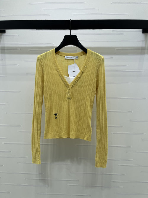 Dior Vertical Pitted V-Neck Knitted Long-Sleeve for Spring