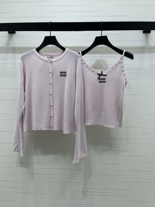 Miu Miu Sling and Cardigan Set with Flower Decoration and Logo