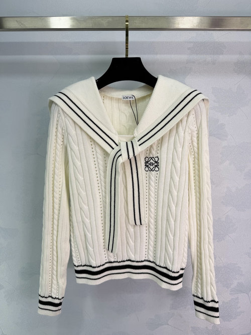 Loewe Elegant Shawl Collar Knitted Sweater with Contrast Logo