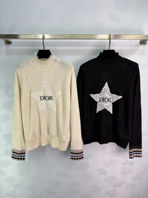 Dior High Neck Star-Patterned Wool Blend Sweater for Various Occasions