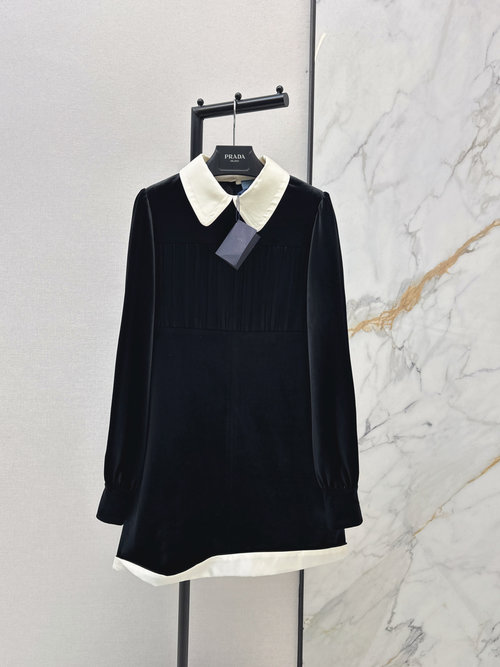 Prada Contrast Collar Velvet Dress, Custom Silk, Slimming