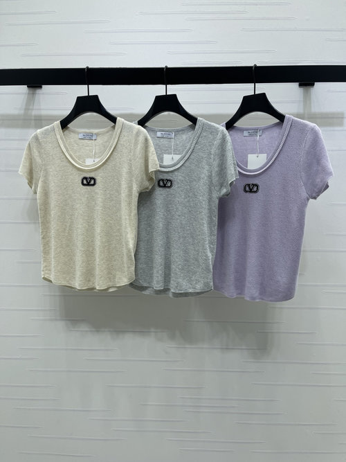 Valentino Premium Knit Short Sleeve with Jacquard Hollow Logo