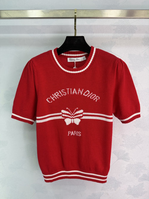 Dior Red Knitted Short Sleeve with Logo, Sporty