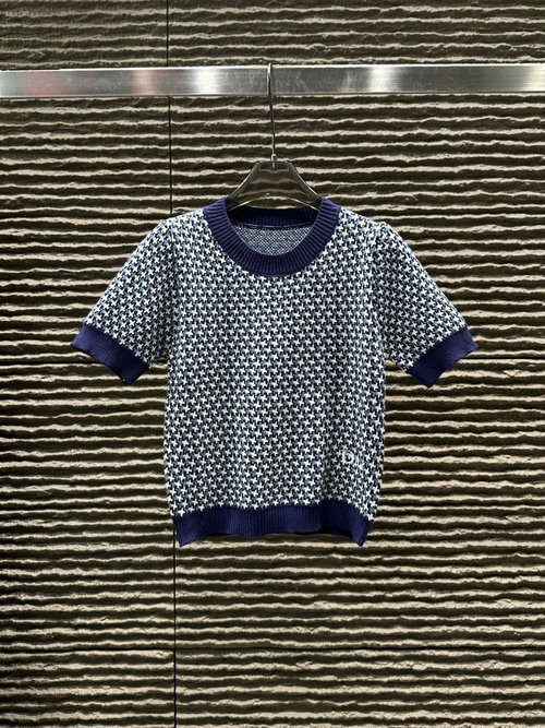 Dior Knit Short Sleeve Top with Mixed Yarns