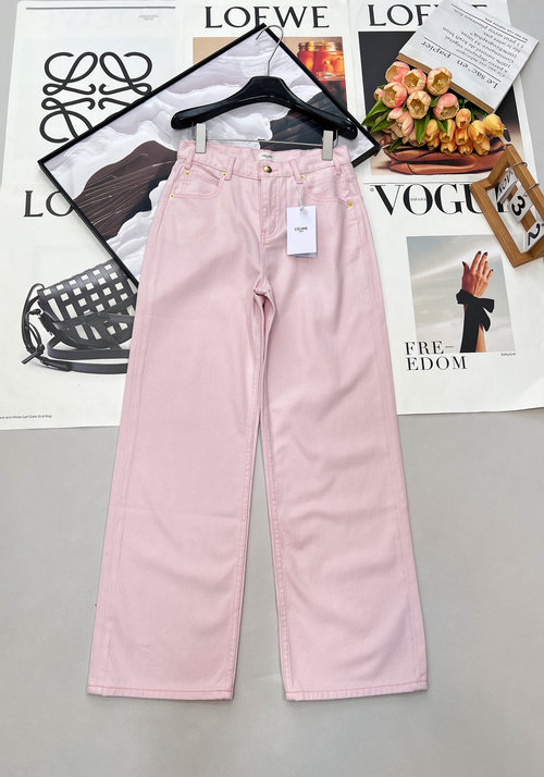 Celine High-waisted Light Pink Straight Jeans with Drape