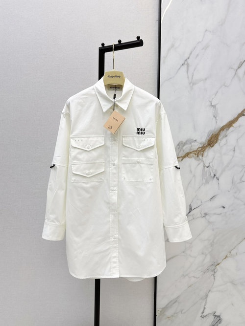 Miu Miu Logo Letter Embroidery Chemise Dress, Luxury Gentle