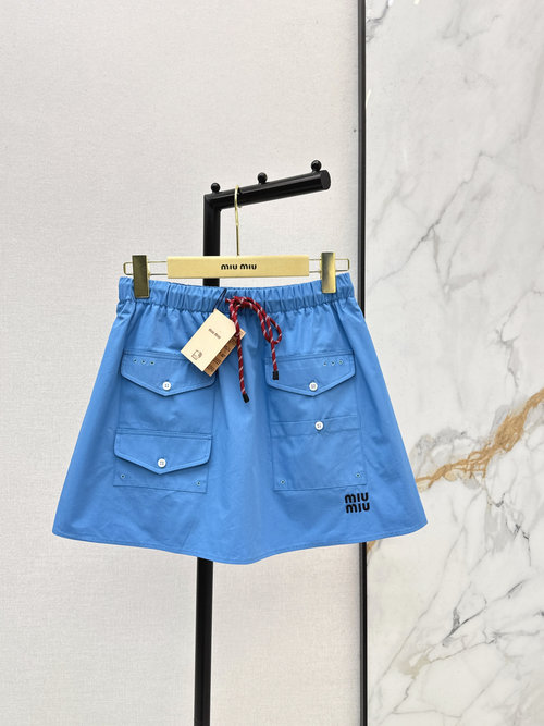 Miu Miu Letter Embroidery Short Blouse and Mini Skirt Set