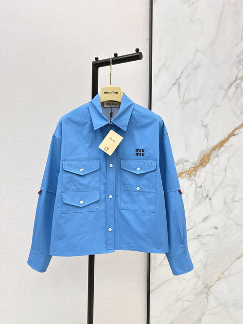 Miu Miu Letter Embroidery Short Blouse and Mini Skirt Set