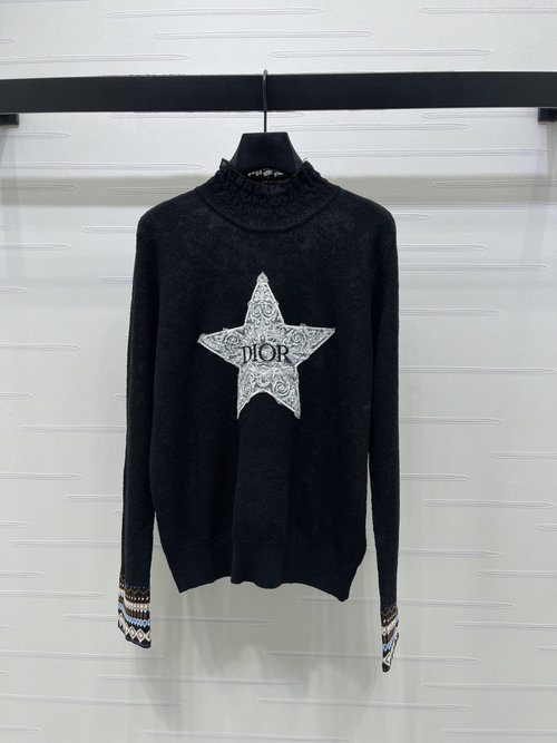 Dior Color-Blocked Turtleneck Long-Sleeve Top, Latest Collection