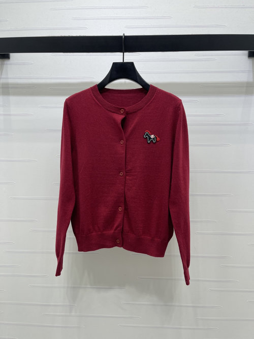 Gucci Cream Knit Open Cardigan with Pony Embroidery, Versatile Wear