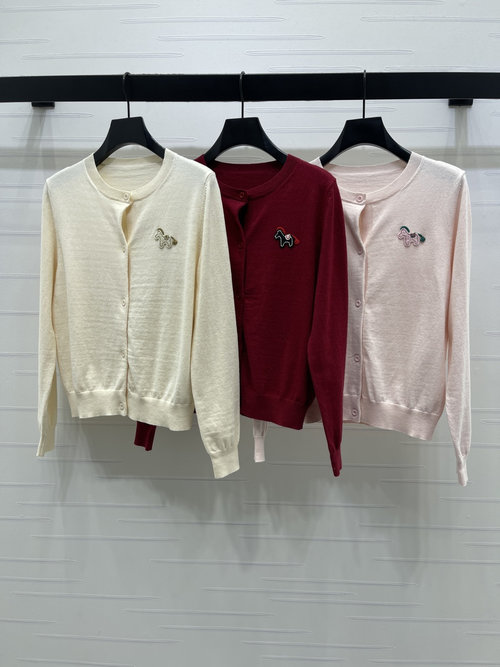 Gucci Cream Knitted Cardigan with Pony Embroidery, Gentle Style