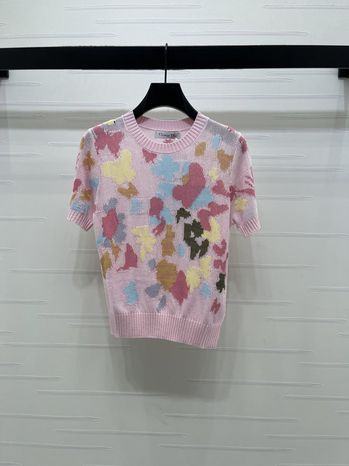 Dior Classic Butterfly Inlay Knitted Short Sleeve