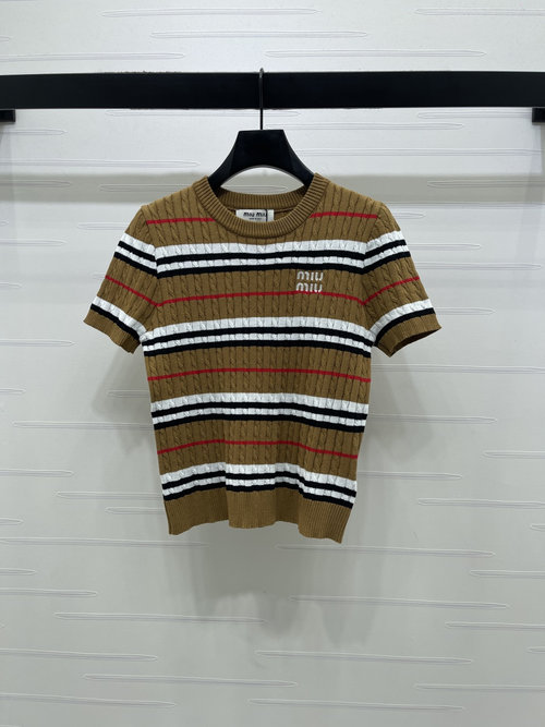 Miu Miu Custom Wool Short-Sleeve with Logo, American Casual Style