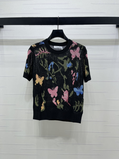 Dior Imported Mohair Knit Short Sleeve with Embroidered Butterflies