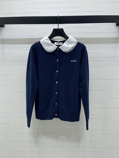Miu Miu Knit Cardigan with Detachable Collar and Logo