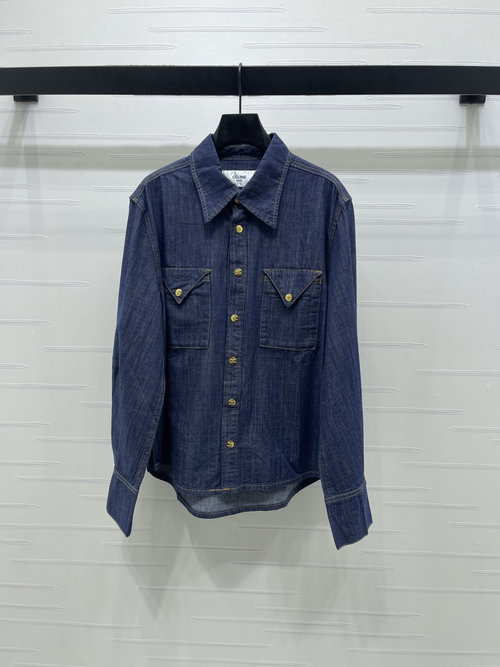 Celine Retro Collar Denim Shirt, Comfortable and Versatile