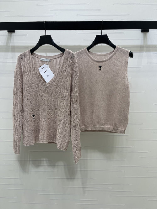 Dior Luxury Diamond-Embellished V-Neck Knit Two-Piece Set