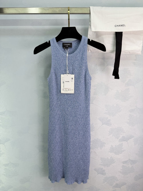 Chanel Spring Sleeveless Knit Dress with Wavy Skirt
