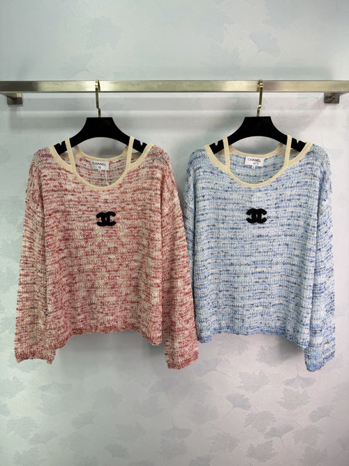 Chanel Knit Top with Double C Logo, Loose Fit