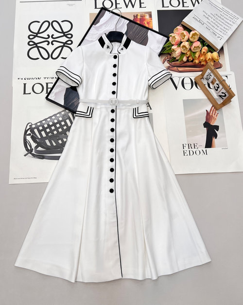 Dior Embroidered Belted Silk-Wool Blend Dress with Vintage Details