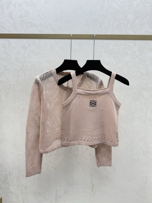 Loewe White, Pink & Black Solid Color Minimalist Knitted Two-piece