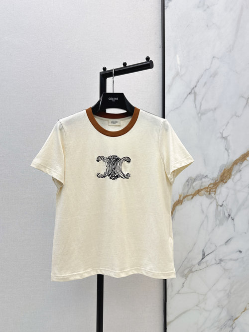 Celine Embroidered Archway Vintage T - shirt with Caramel Collar