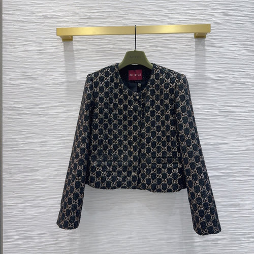 Gucci Vintage-Inspired Coat with Dual-Color Rhinestone Details