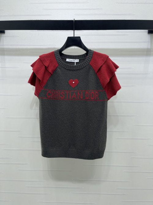 Dior Elegant Spring Lace Sleeve Knitted Short Sleeve with Embellishments