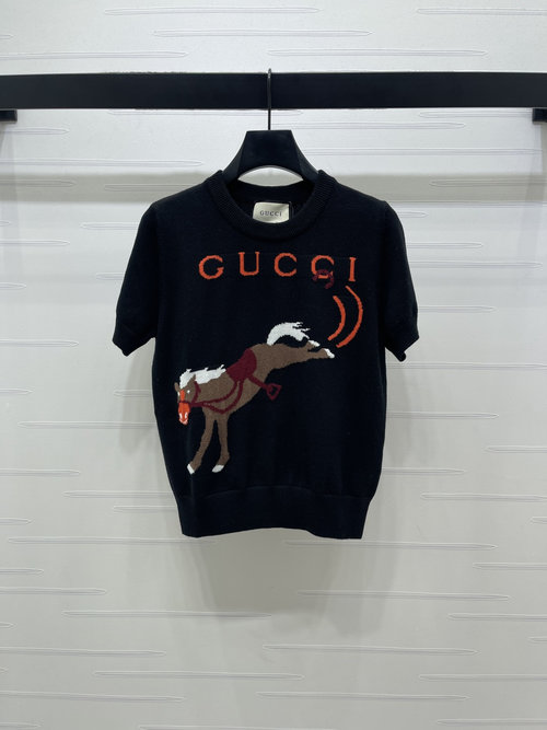 Gucci Woolen Color-Blocked Crewneck Short-Sleeve