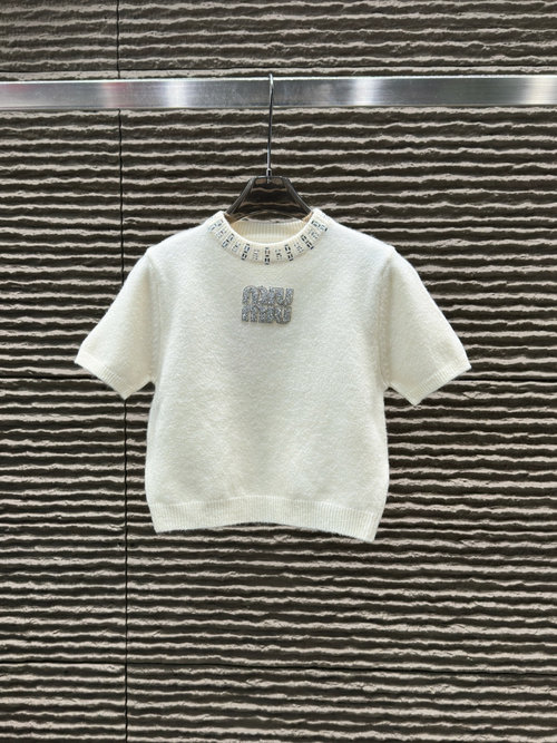Miu Miu Miu Miu Neckline Embroidered Knit Short-Sleeve