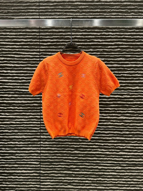 Chanel Stylish Small Chanel Double C Jacquard Letter Knit Short-Sleeve