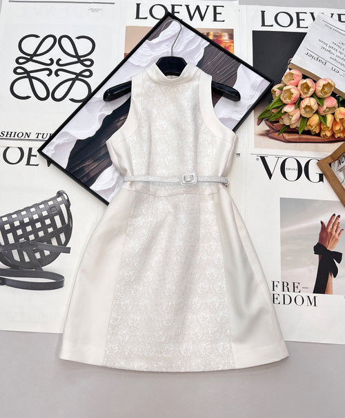 Dior Sleeveless Draped Collared Dress with Color-block Design