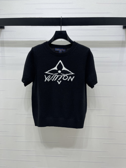 Louis Vuitton High - quality Color - blocked Round - neck Knit Short - sleeve with Logo