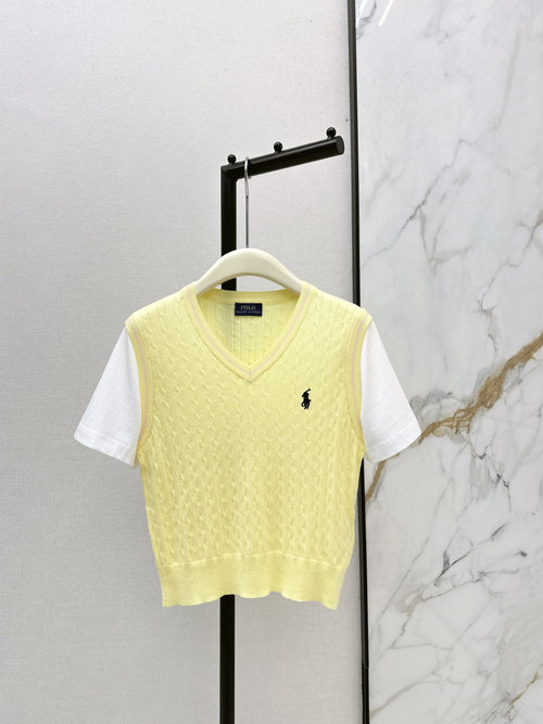 Polo Ralph Lauren Knit V - Neck Soft - Colored Breathable Fake Two - Piece Top