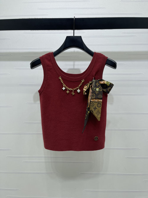 Louis Vuitton Chic Knitted Vest with Silk Scarf and Star Pendant
