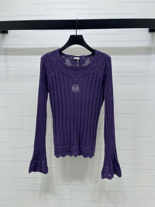 Loewe Early Spring Hollow Knit Long Sleeve with Embroidered Logo