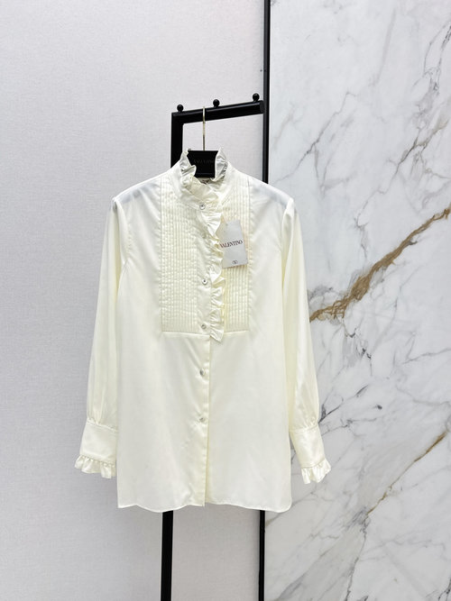 Valentino Ruffled Lace Tencel Shirt with Retro Flair