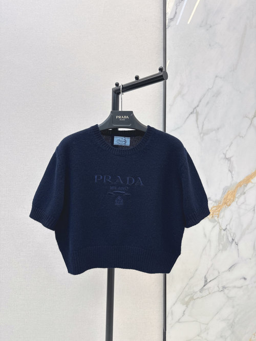 Prada Bubble-sleeved Knit Shirt with Letter Logo, Retro