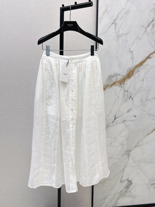 Celine Holiday-Style Archway Cut-Out White Cotton Skirt