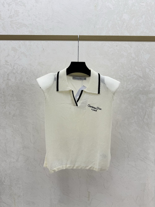 Dior Contrast Color V-Neck Knit Vest in White