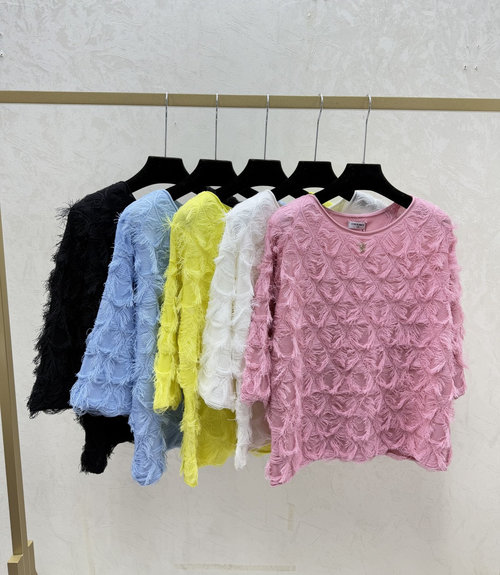 Chanel Refined Solid Fringe Knit Mid Sleeve with Round Neck