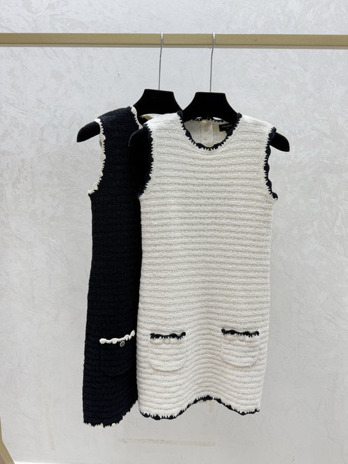 Chanel Elegant Lace Trimmed Round Neck Knit Vest Dress