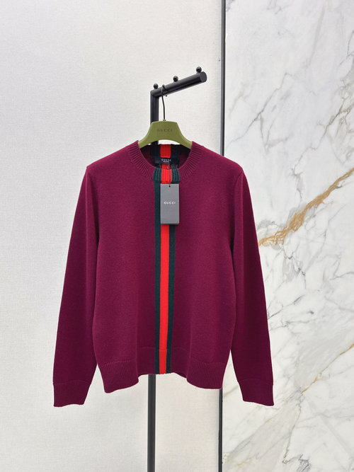 Gucci Classic Red-Green Striped Wool Sweater with Embroidered Trim