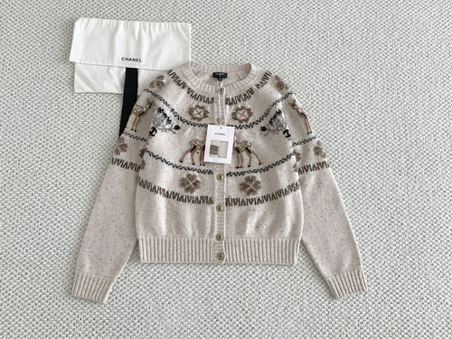 Chanel Deer and Flower Pattern Knitted Cardigan