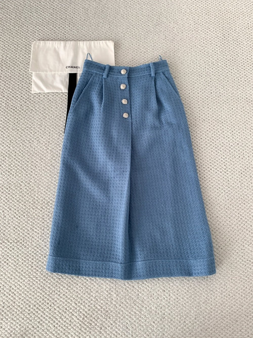 Chanel Blue Satin Half-Skirt with Dust Bag