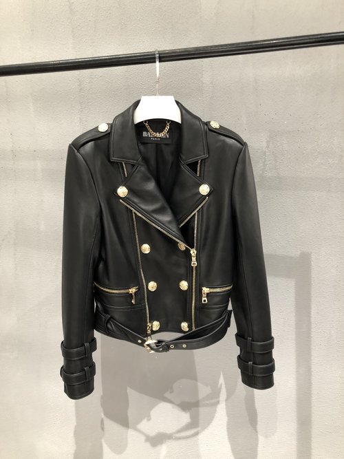 Balmain Double Row Gold Button Sheepskin Motorcycle Jacket