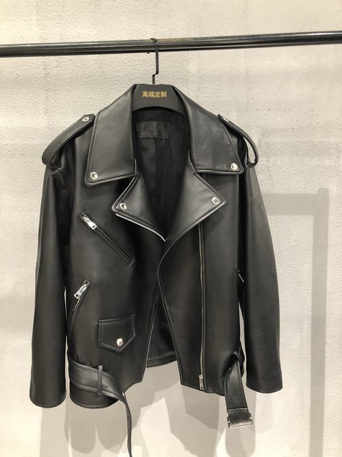Prada Wide Leather Motorcycle Jacket with Logo Zippers